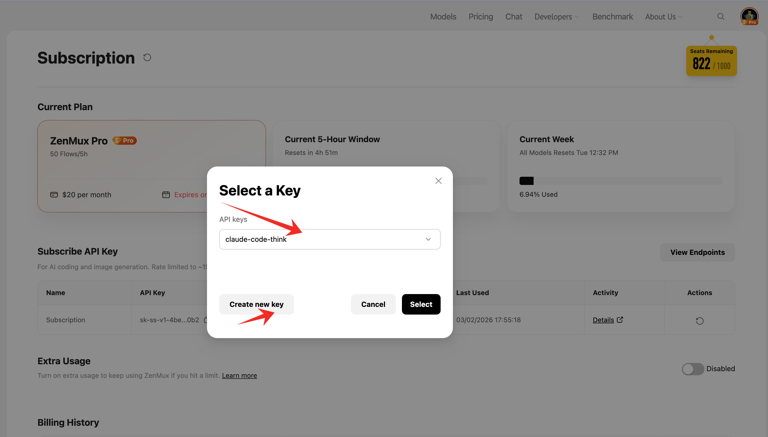 Select an API Key
