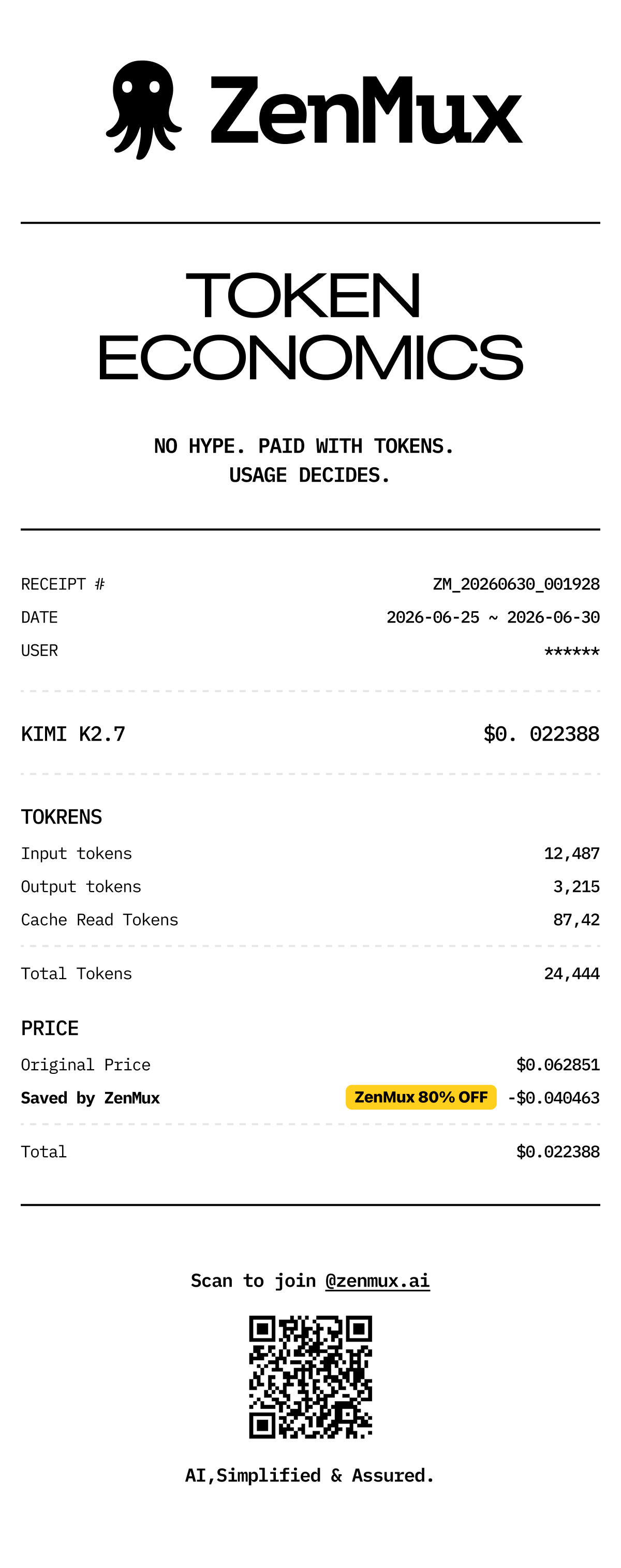 开桥 token usage receipt