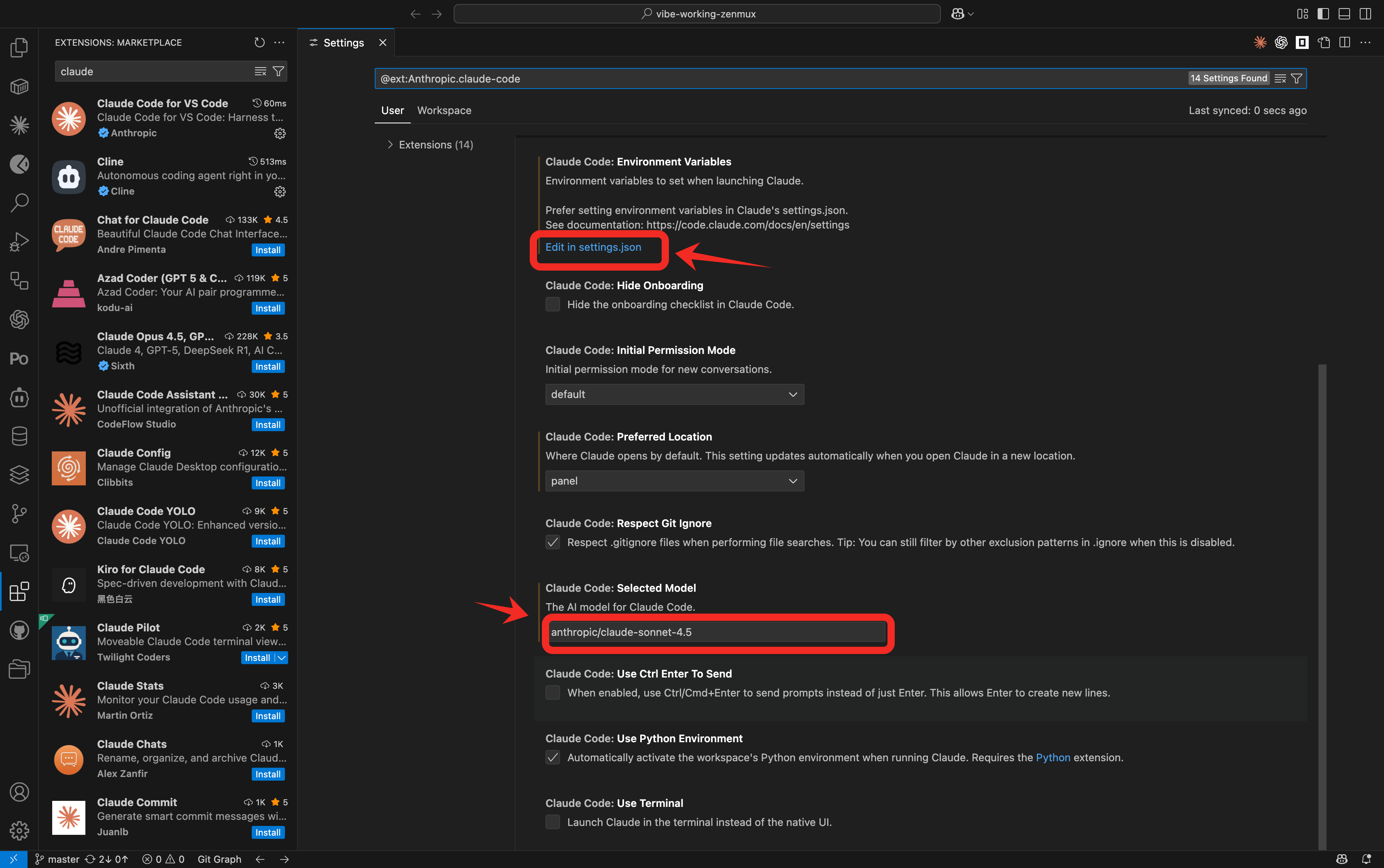 Open Claude Code settings